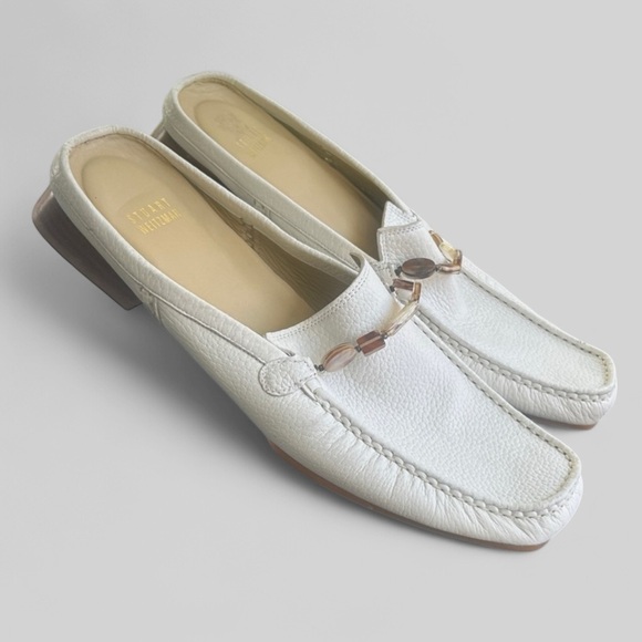 Stuart Weitzman white pebbled leather square toe loafers size 10 M ladies - Picture 1 of 11